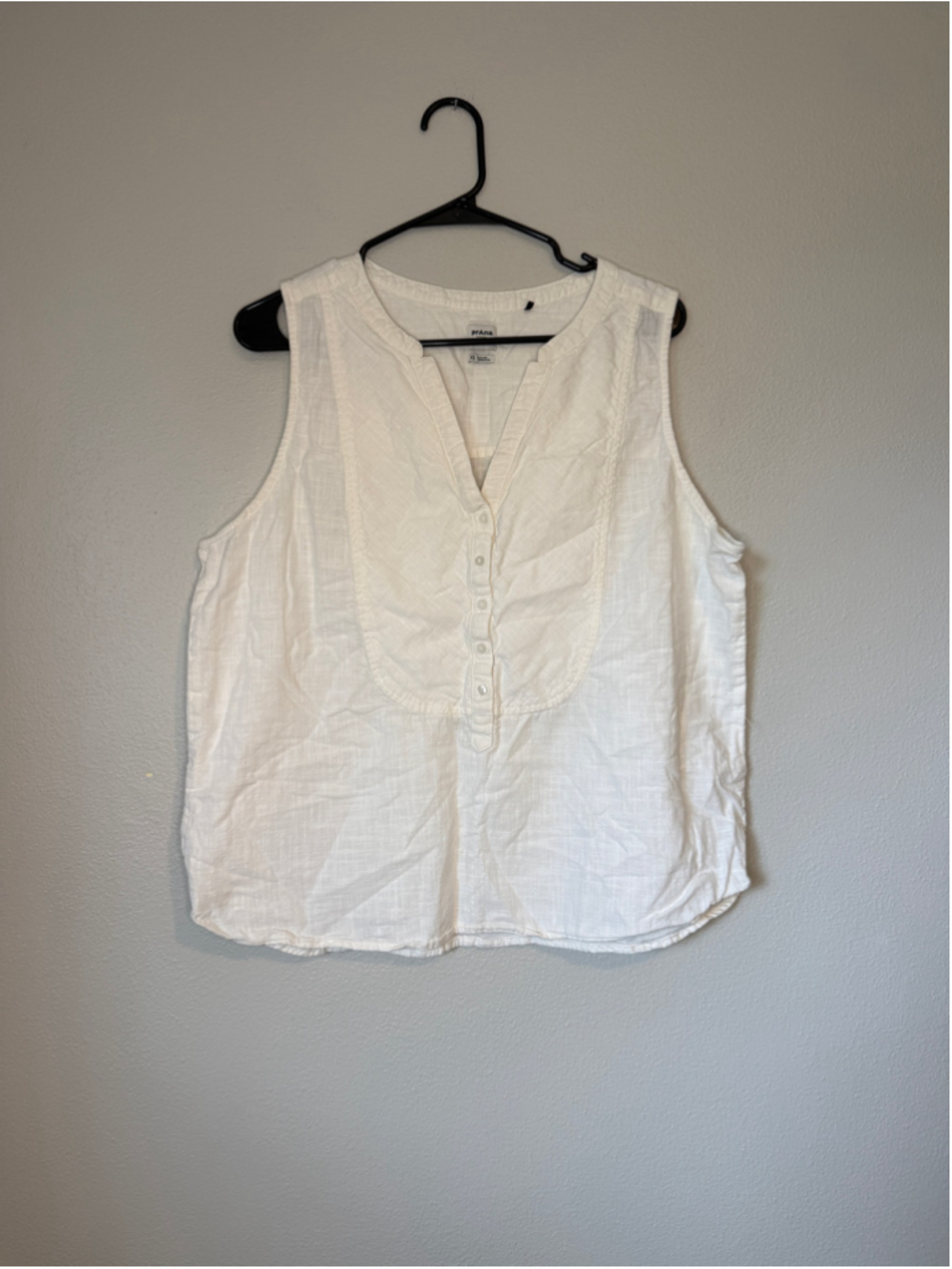 prAna White Textured Bib Front Sleeveless Blouse XL